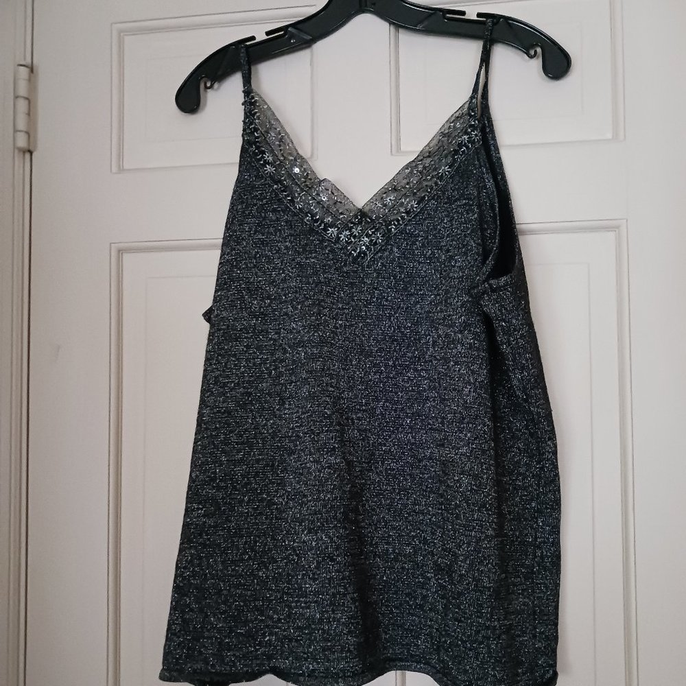 MKM Black with silver sparkly fleck spaghetti strap top Size XL